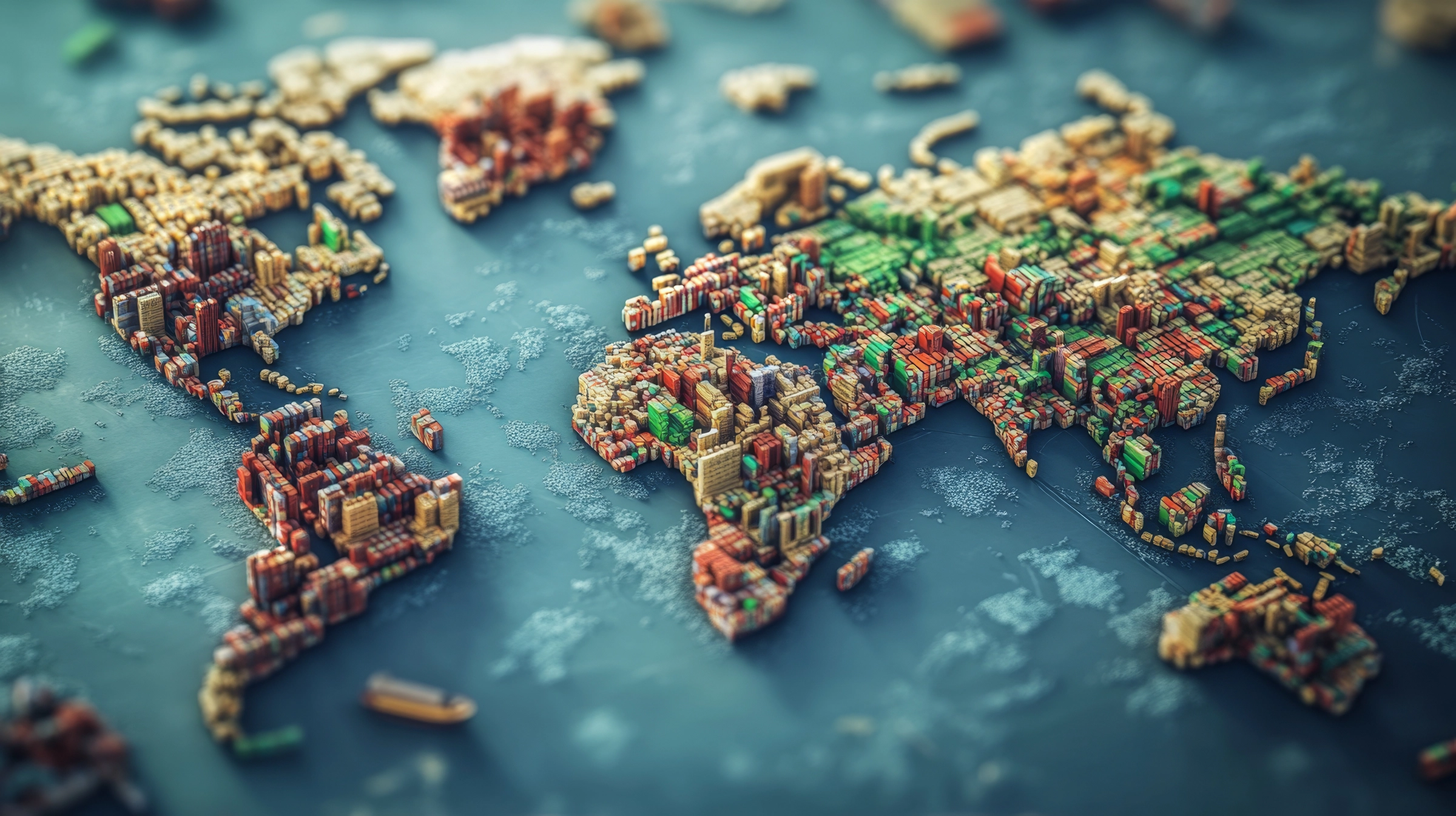 Globe with continents made from stacked cubes